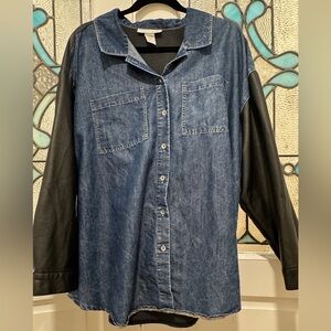 Curvy Girl by Ashley Stewart Mixed Media Denim Faux Leather Top 3X Plus Size